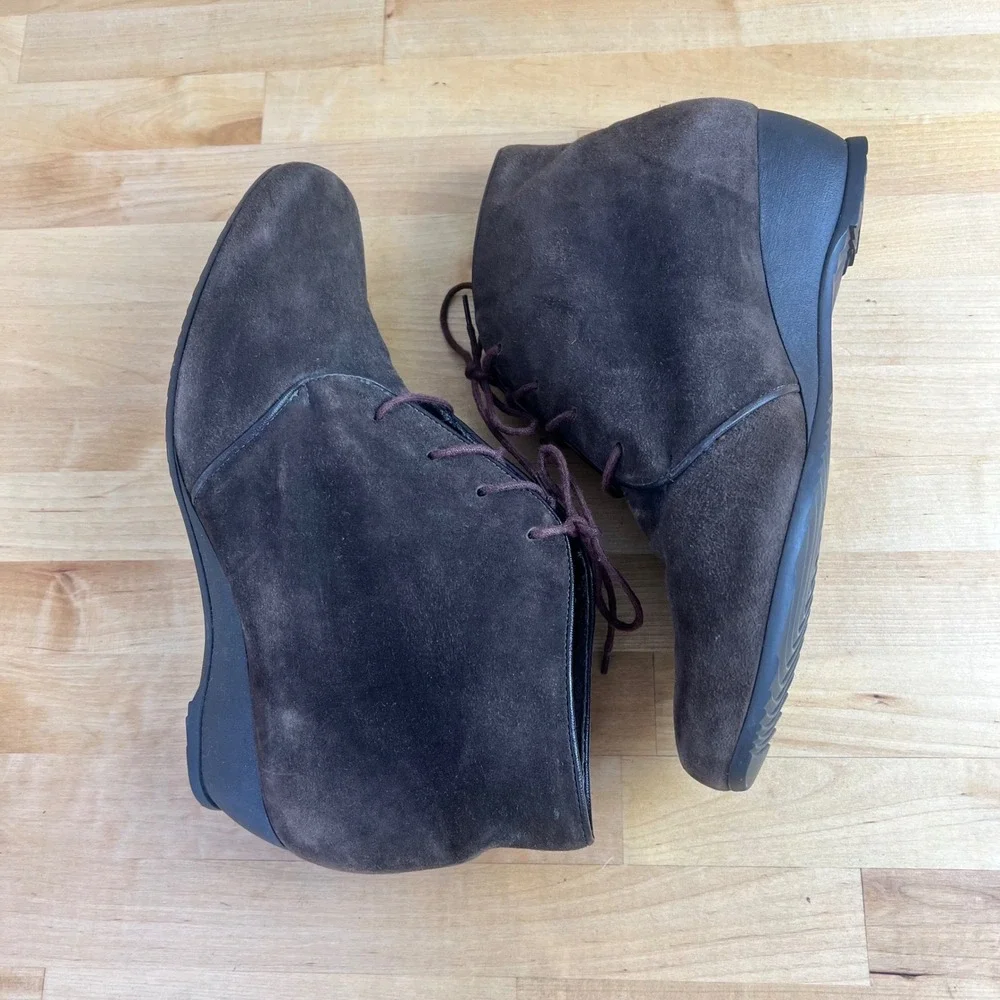 Munro Suede Leather Lace Up‎ Wedge Ankle Booties Boots Size 9.5 Brown Comfort